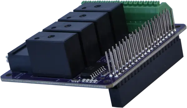 Close-up view of the qPIO Raspberry Pi IO HAT with 8 isolated input and 4 relay output