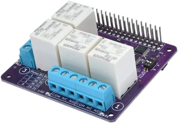 qRecon: Raspberry Pi Relay HAT - 4 relay, selectable GPIO & Active H/L
